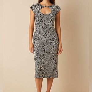 Anthropologie Black & White Stretch Midi Dress NWT/ XL / Front Cutout + Slit